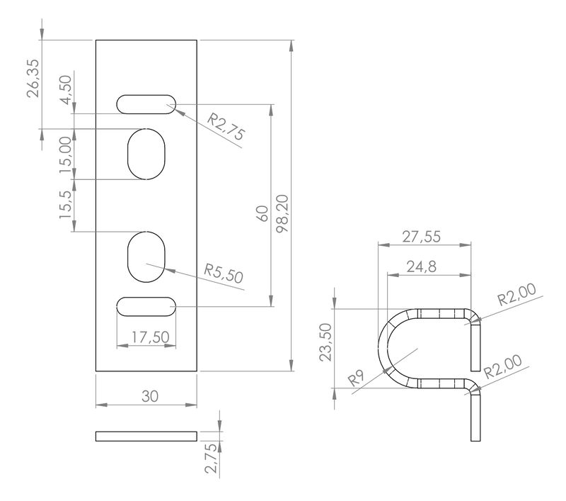 Dimensioned 2D detail drawing of a sheet-metal part